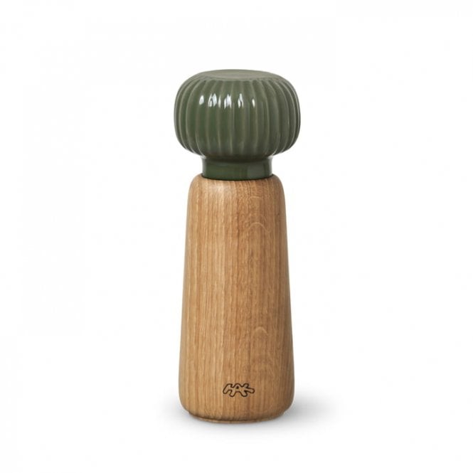 Kahler Hammershoi Salt & Pepper Mill/Grinder | Oak | Olive Green | 18.5cm
