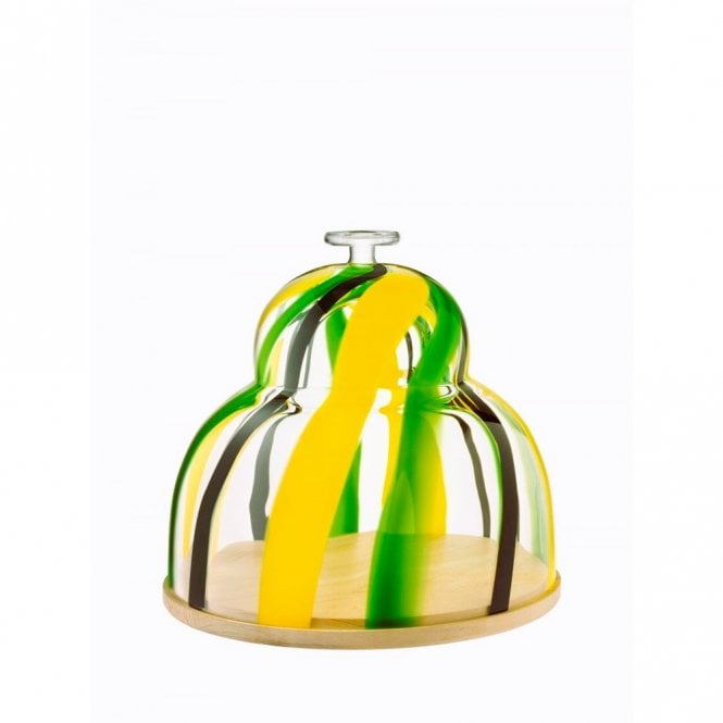 LSA International Folk Cheese/Cake Dome & Board | Green Yellow & Black Stripe