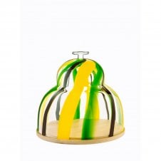 Folk Cheese/Cake Dome & Board | Green Yellow & Black Stripe