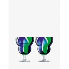 Folk Water/Wine Glass  | Black/Blue/Green | Set of 2 | 230ml