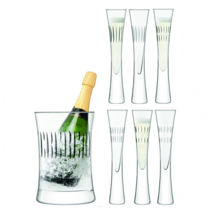 LSA International Moya Champagne Serving Set with Assorted Handcut Decoration