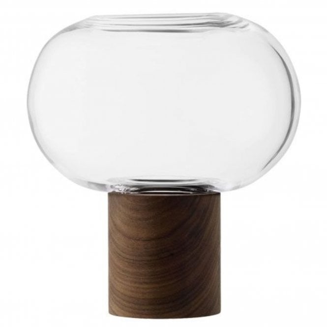 LSA International Oblate Clear Glass Vase with Walnut Base | 21.5cm