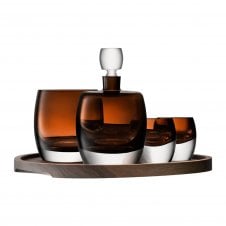Whisky Club Connoisseur Set & Walnut Tray - Peat Brown