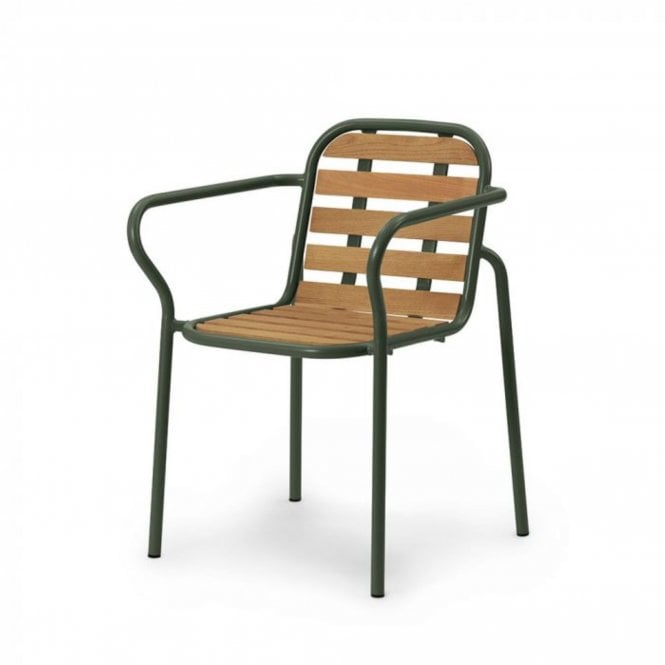 Normann Copenhagen Vig Outdoor Armchair | Robina Wood/Dark Green Steel