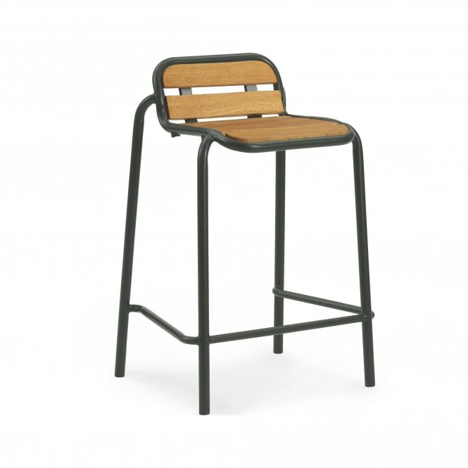 Normann Copenhagen Vig Outdoor Bar Stool | Robina Wood/Dark Green Steel | 65cm