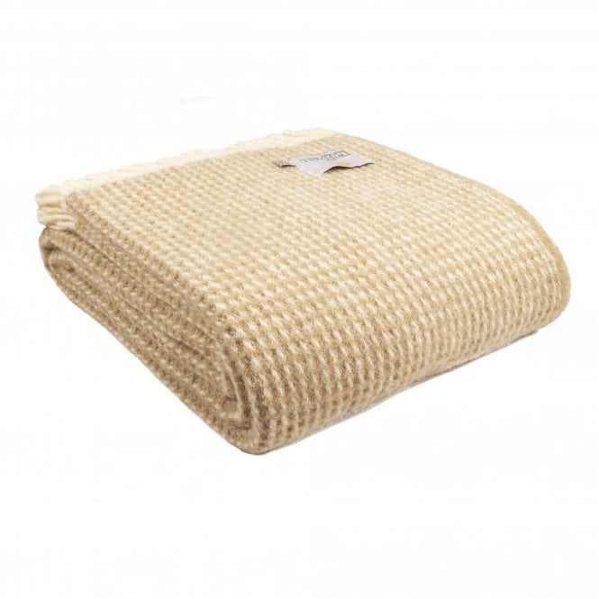 Tweedmill Textiles Extra Large Pure New Wool Waffle Throw | Oatmeal | 240 x 140cm