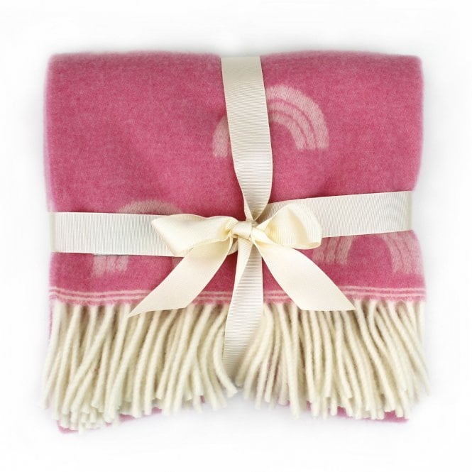 Tweedmill Textiles Merino Lambswool Baby Blanket | Rainbow | Pink