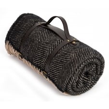 Polo Picnic Rug with Waterproof Backing & Leather Straps | Herringbone Vintage