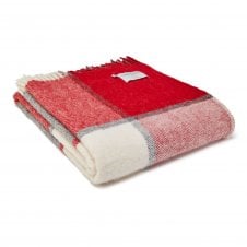 Pure New Wool Block Check Throw | Red & Cream