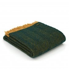 Pure New Wool Herringbone Throw | Emerald/Mustard