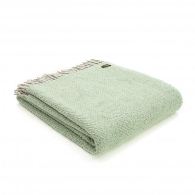 Tweedmill Textiles Pure New Wool Herringbone Throw | Laurel Green