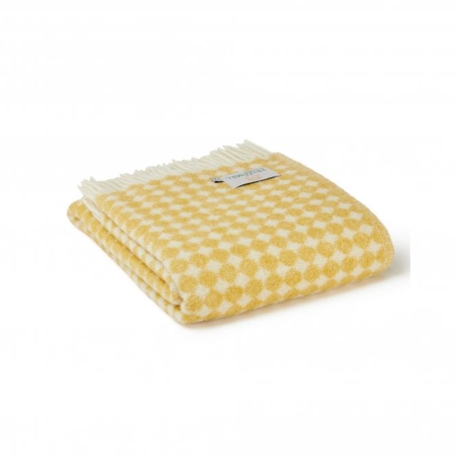 Tweedmill Textiles Pure New Wool Reversible Jacquard Spot Throw | Oil Yellow | 200cm x 130cm