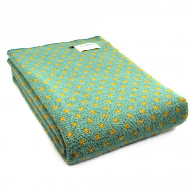 Tweedmill Textiles Pure New Wool Sea Green & Yellow Dot Throw | 200 x 140 cm