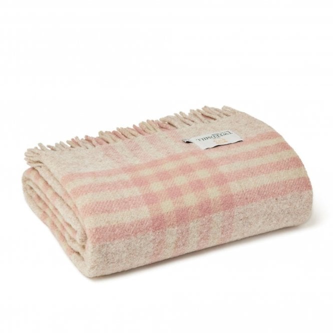 Tweedmill Textiles Extra Large Pure New Wool Hex Check Throw | Dusky Pink
