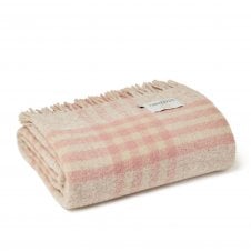 Extra Large Pure New Wool Hex Check Throw | Dusky Pink