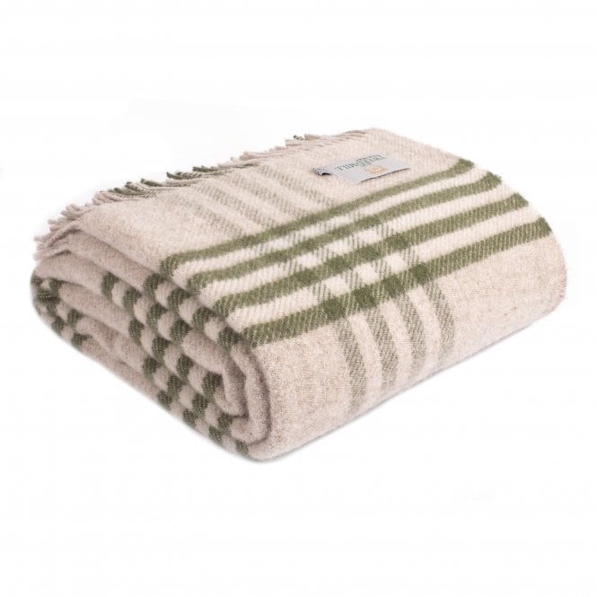 Tweedmill Textiles Extra Large Pure New Wool Hex Check Throw | Olive Green
