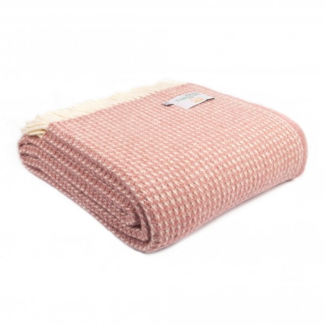 Tweedmill Textiles Extra Large Pure New Wool Waffle Throw | Dusky Pink | 240 x140cm