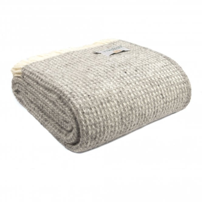 Tweedmill Textiles Extra Large Pure New Wool Waffle Throw | Grey | 240 x 140cm