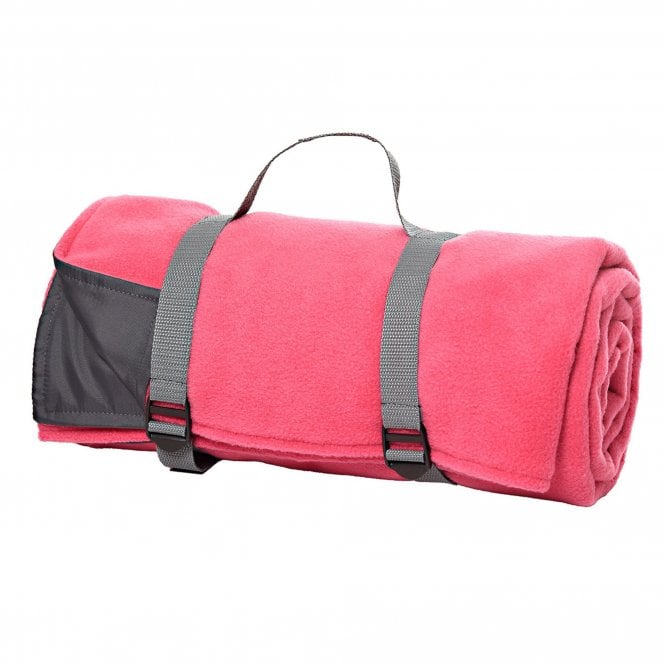 Tweedmill Textiles Fleece Picnic Rug Roll with Waterproof Backing | Berry Blossom Pink