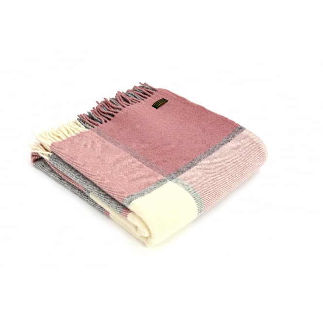 Tweedmill Textiles Pure New Wool Block Check Throw | Dusky Pink/Charcoal