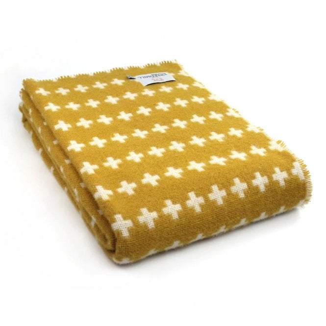 Tweedmill Textiles Pure New Wool Cross Throw | Yellow | 200 x 140 cm