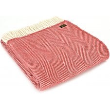 Pure New Wool Fishbone Throw - Cranberry