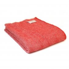 Pure New Wool Fishbone Throw | Red | Cream Blanket Stitch Edge