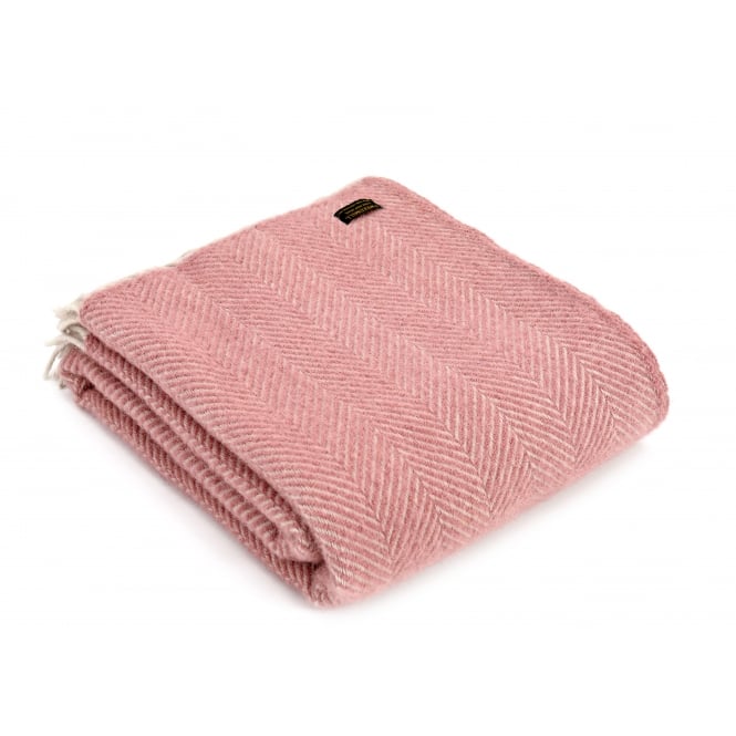 Tweedmill Textiles Pure New Wool Herringbone Throw | Dusky Pink/Pearl