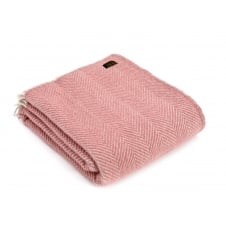 Pure New Wool Herringbone Throw | Dusky Pink/Pearl