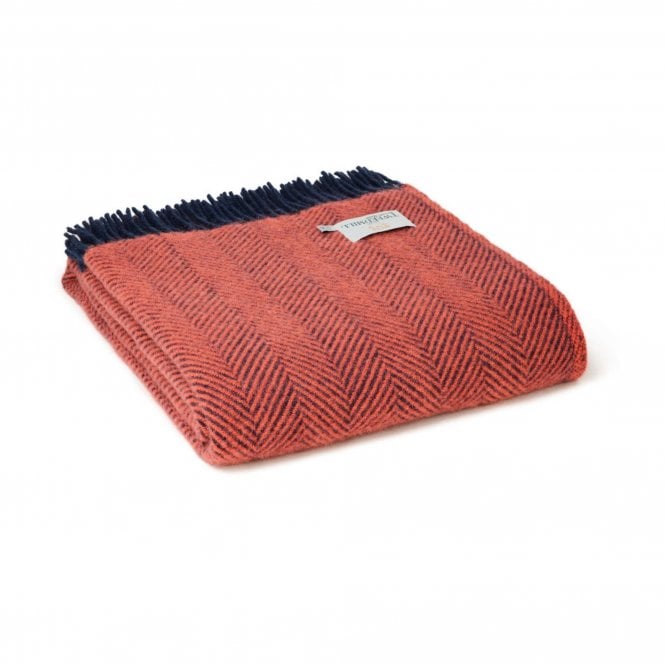 Tweedmill Textiles Pure New Wool Herringbone Throw | Flamingo & Navy
