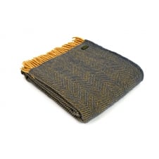 Pure New Wool Herringbone Throw | Navy/Mustard