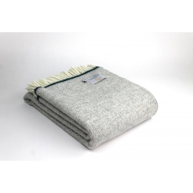 Tweedmill Textiles Pure New Wool Illusion Throw | Grey with Green Stripe