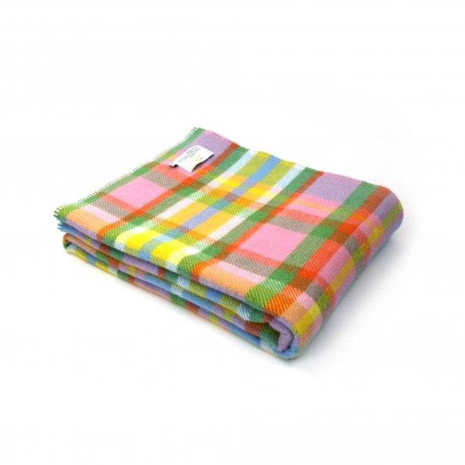 Tweedmill Textiles Pure New Wool Rainbow Check Throw | Blanket Stitch Ends