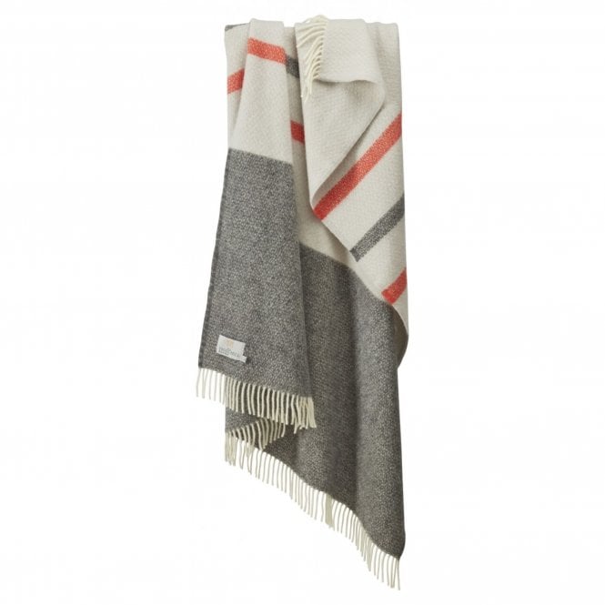 Tweedmill Textiles Pure New Wool Throw | Brecon Stripe | Slate & Flamingo 