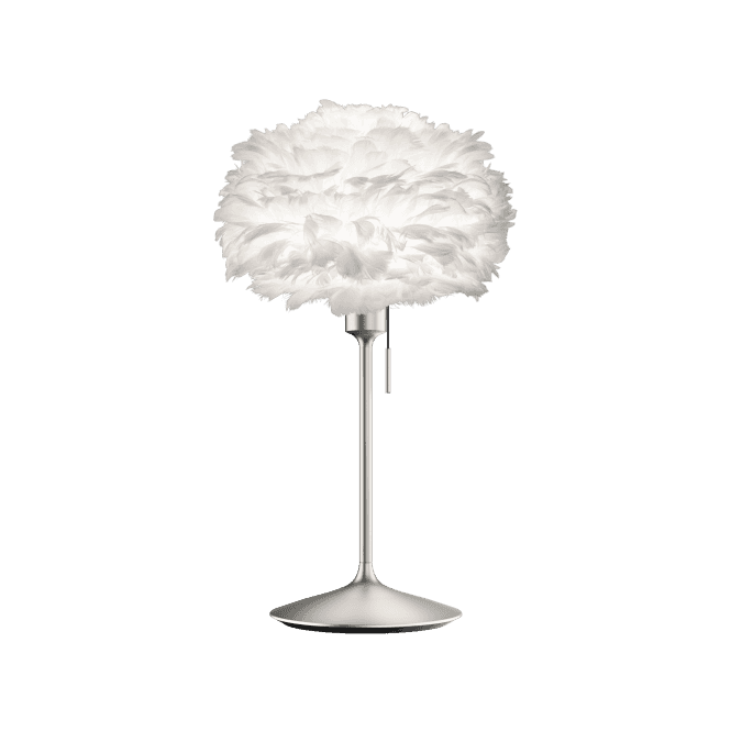 Umage Eos Table Lamp | White Feather Eos Mini/Brushed Steel Santé Stand