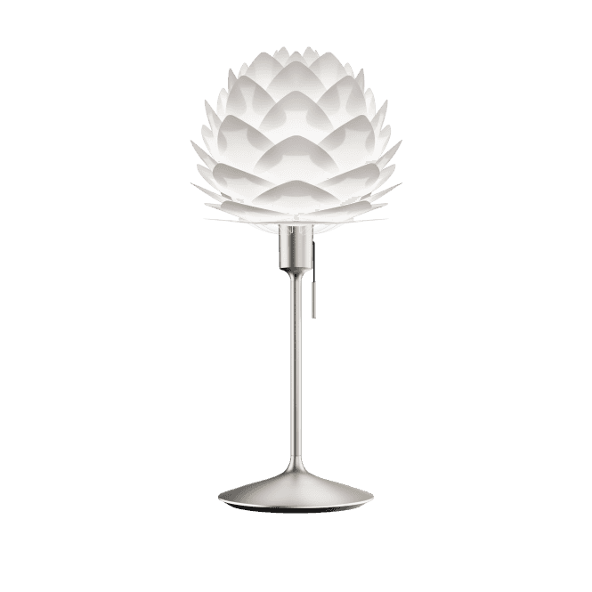 Umage Silvia Table Lamp | White Silvia Mini/Brushed Steel Santé Stand