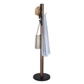 Flapper Wooden Coat Stand with 9 Flip Down Hooks | Black/Walnut