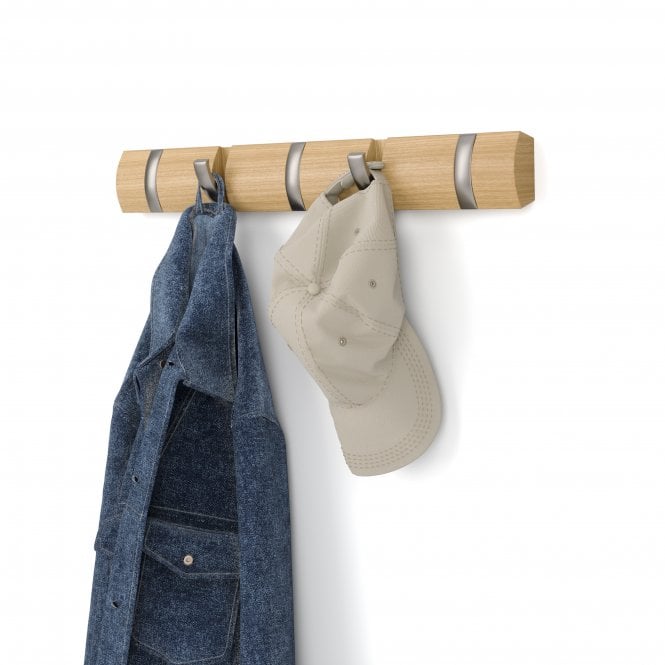 Umbra Flip 5 Hook Coat Rack | Natural/Nickel