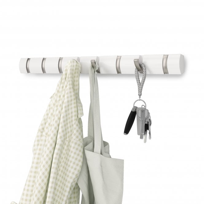 Umbra Flip 8 Hook Coat Rack | White/Nickel