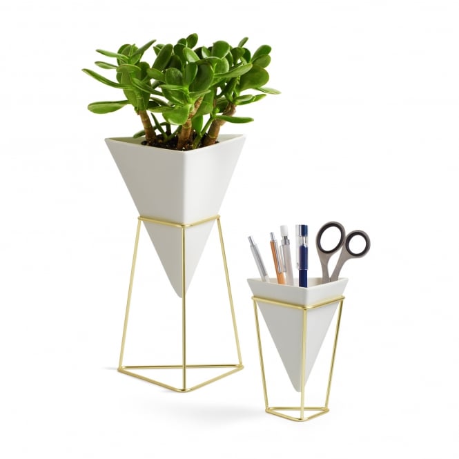 Umbra Trigg Desktop Planter/Desk Tidy Set | White/Brass