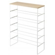 6-Tiered Tower Shoe Rack with Wooden Top Board | White