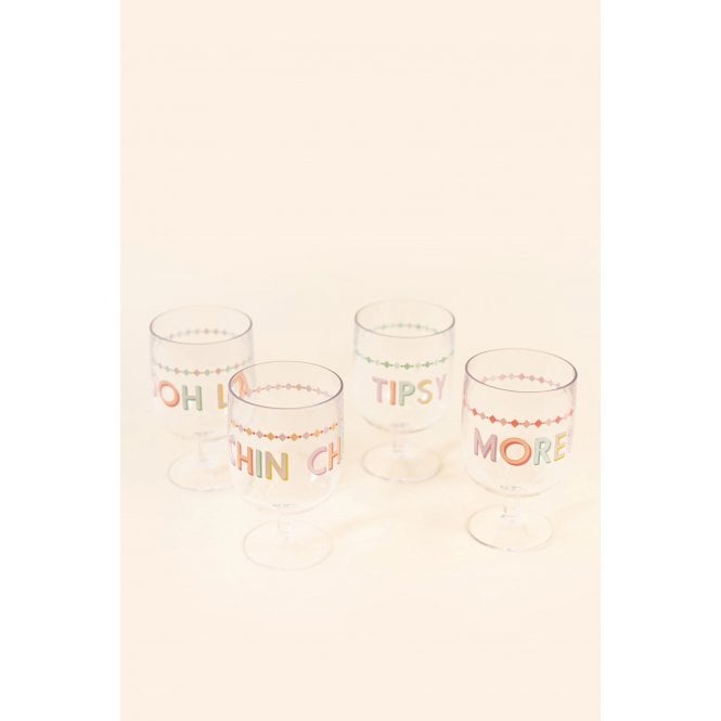 Yvonne Ellen Slogan Plastic Picnic Wine Glasses | Set of 4